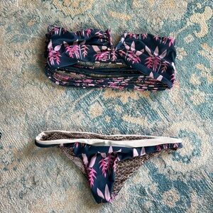 Acacia flower print blue two piece swim suit. Lg top. Sm bottoms